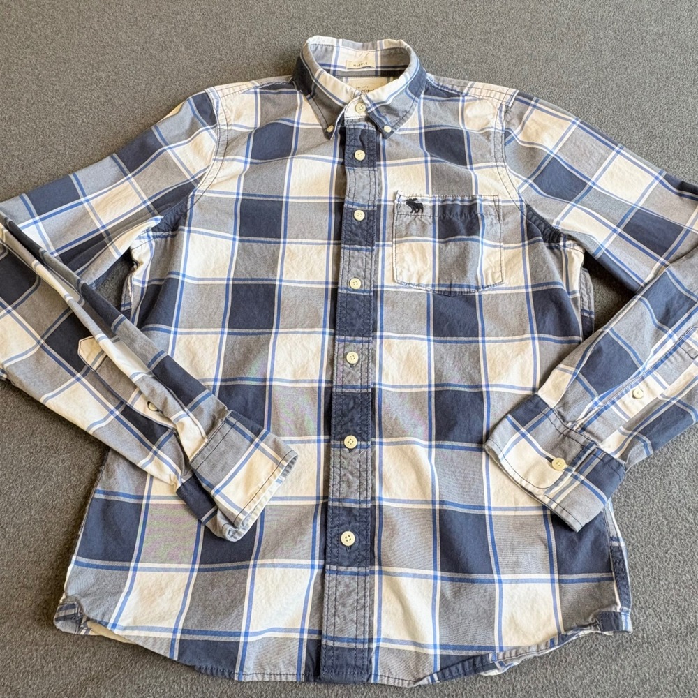 Abercrombie & Fitch Mens Muscle Fit Plaid Button Down Shirt Blue White Medium